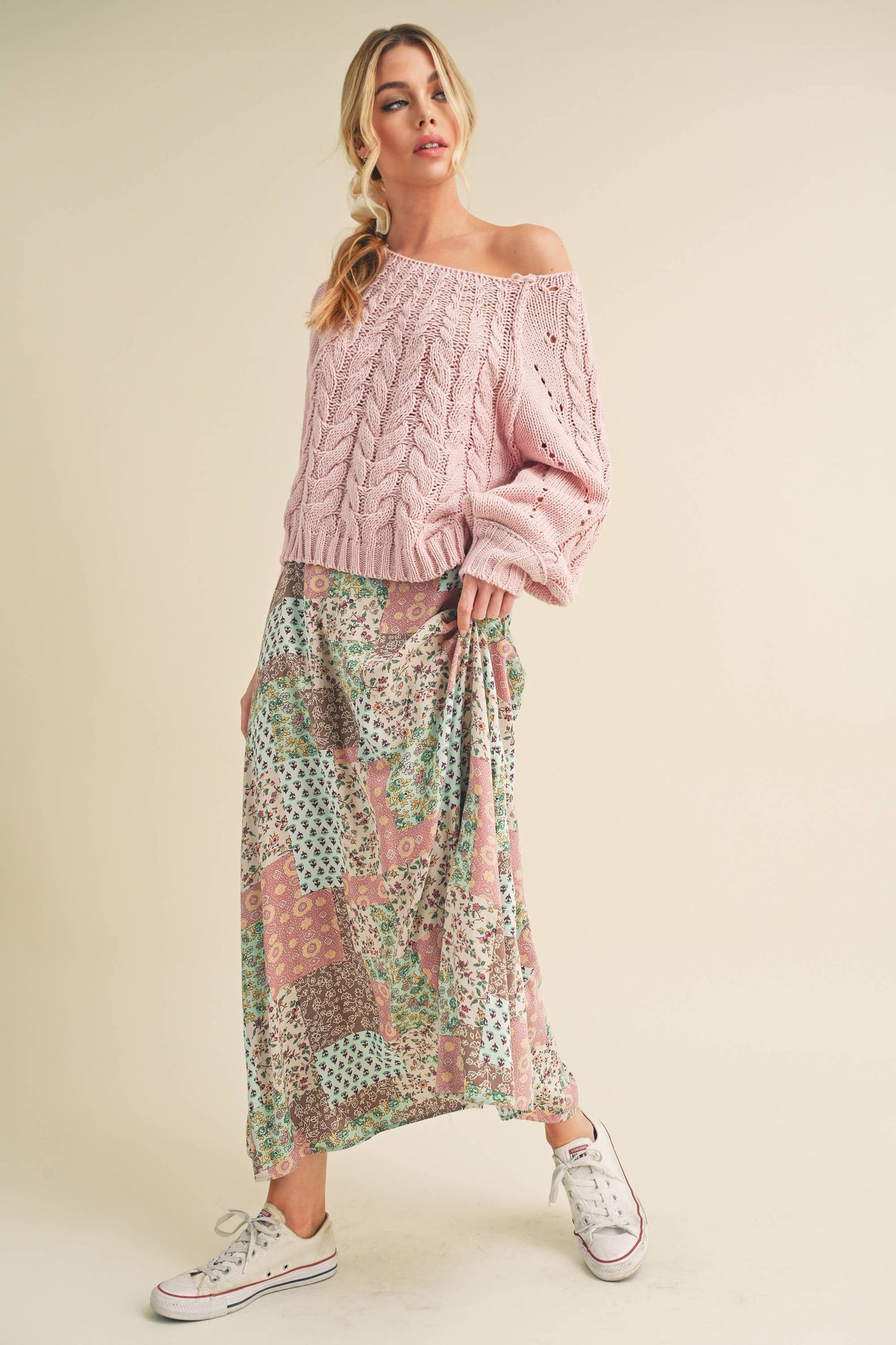 Patchwork Print Maxi Skirt