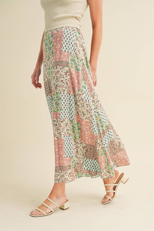 Patchwork Print Maxi Skirt