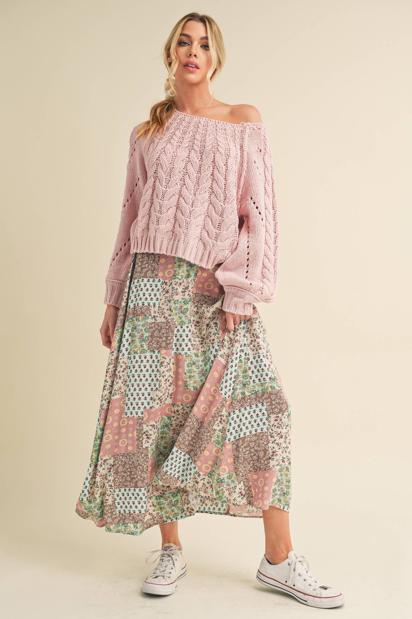 Patchwork Print Maxi Skirt