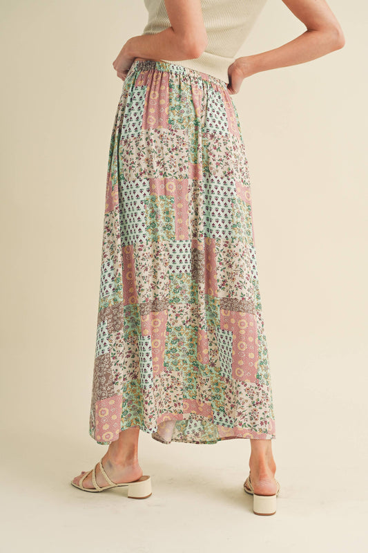 Patchwork Print Maxi Skirt